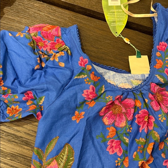 Farm Rio Blue Summer Fruit Scarf Euroflax™ Premium Linen Mini Dress - Picture 4 of 6